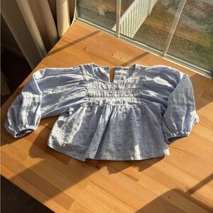 GAP Kids Light Blue Blouse with balloon sleeves cropped baby doll fit large